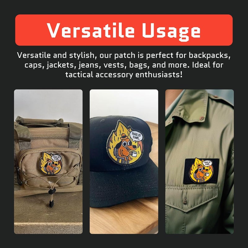 Jestik This is Fine Dog Patch - Funny Meme Embroidered Patches, Military Tactical Morale Patch with Hook and Loop Fastener, Cute Patches for Backpacks, Military Uniforms, Jeans, Jackets, Vests, Hats & More - Image 5